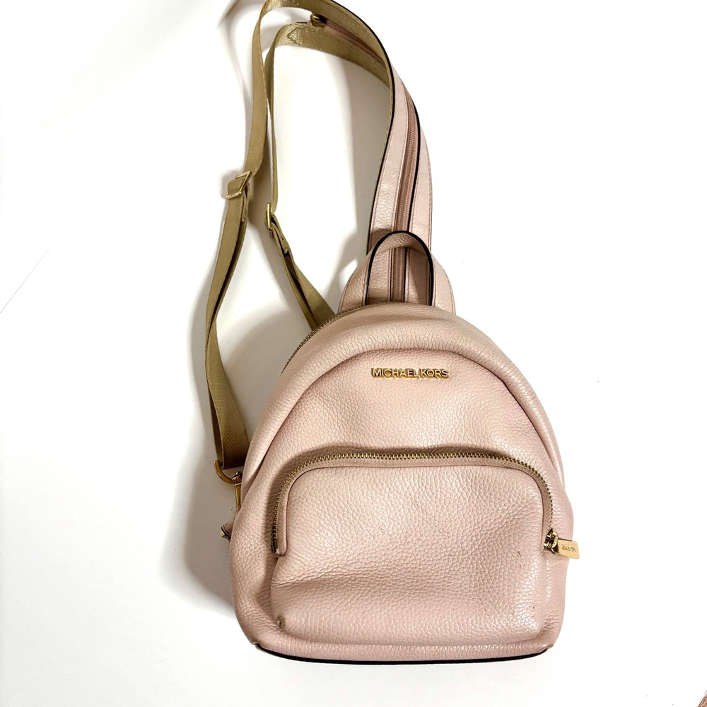 Michael Kors Pink Leather Backpack Purse Adjustable Strap Gold Hardware Y2K